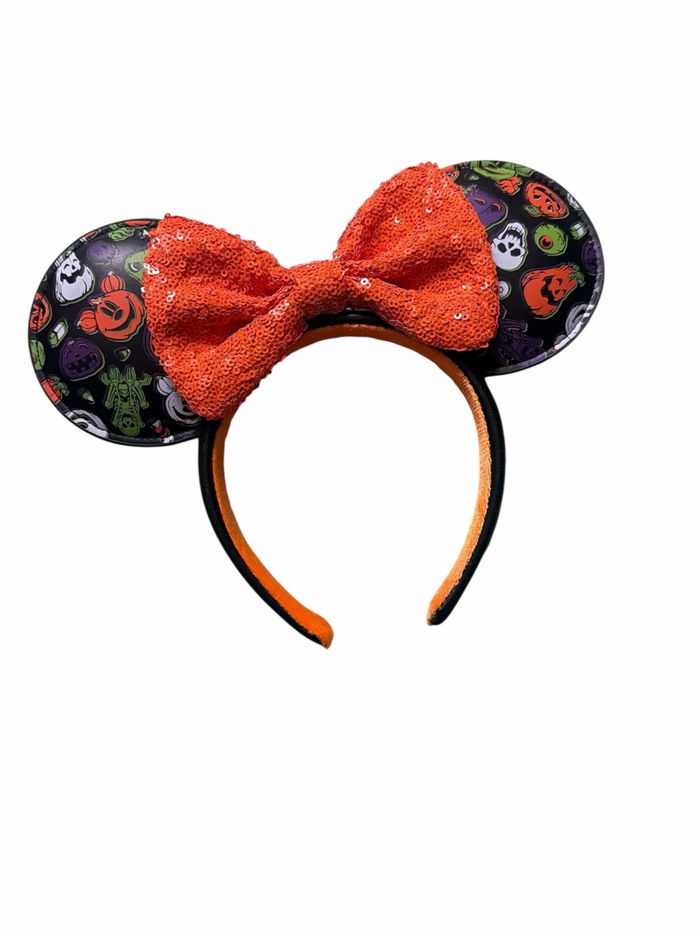 Disney Halloween Minnie Ears Headband with Orange Sequin Bow